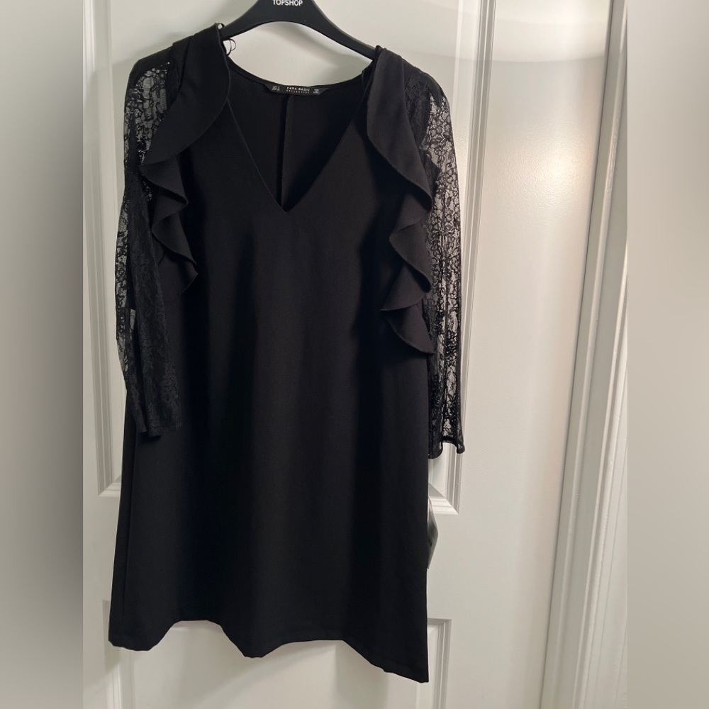 Zara lace ruffle black dress
